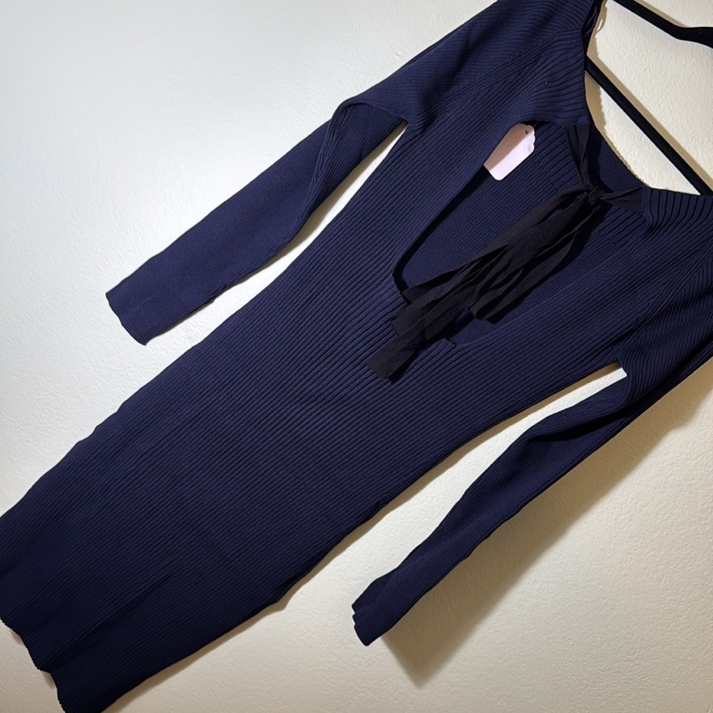 Jason Wu navy knit Elegant Navy Off-Shoulder sweater Dress XL - Picture 8 of 9